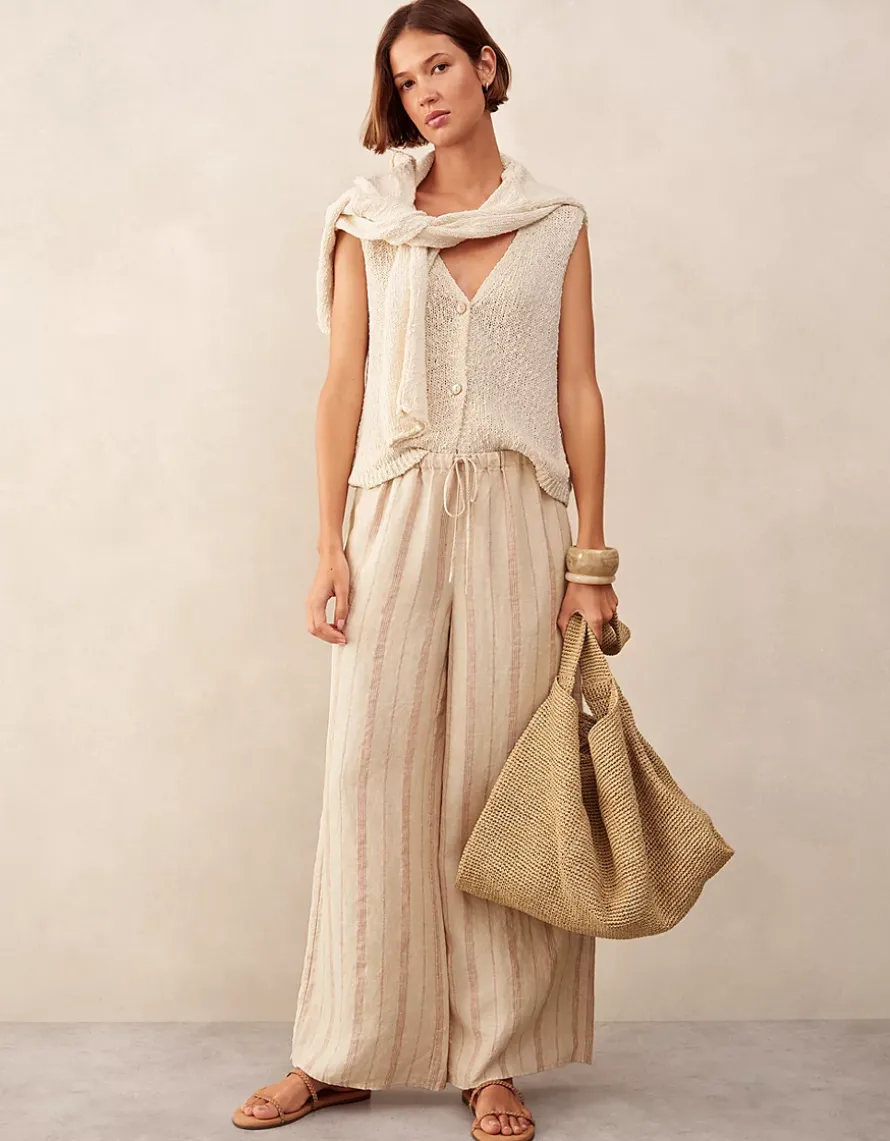 Linen Stripe Wide Leg Trousers