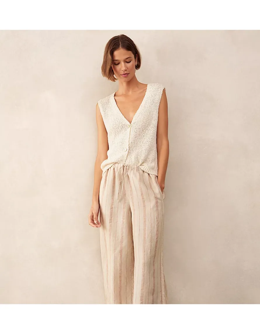 Linen Stripe Wide Leg Trousers