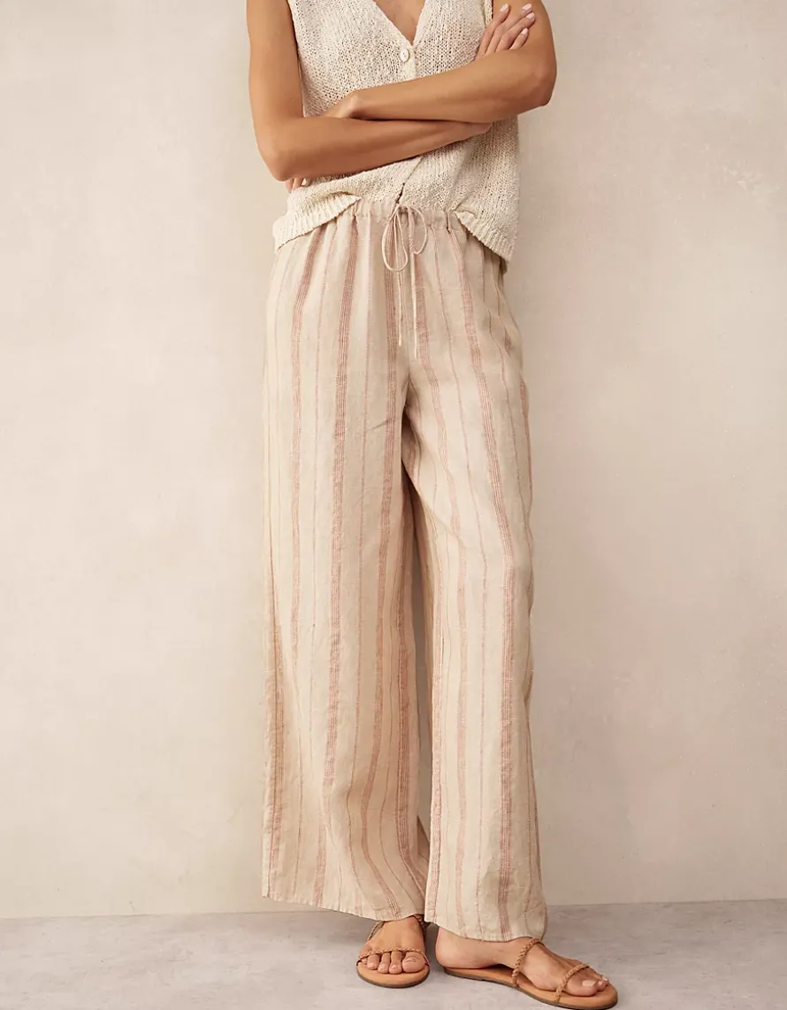 Linen Stripe Wide Leg Trousers