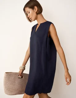 Linen Tucked Shoulder Shift Dress