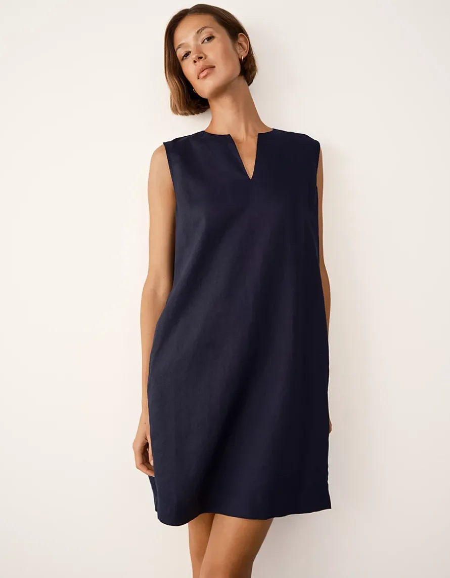 Linen Tucked Shoulder Shift Dress