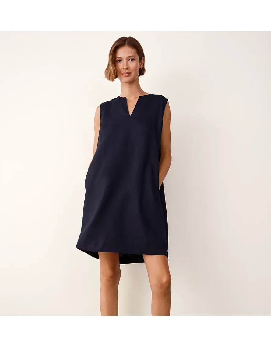 Linen Tucked Shoulder Shift Dress