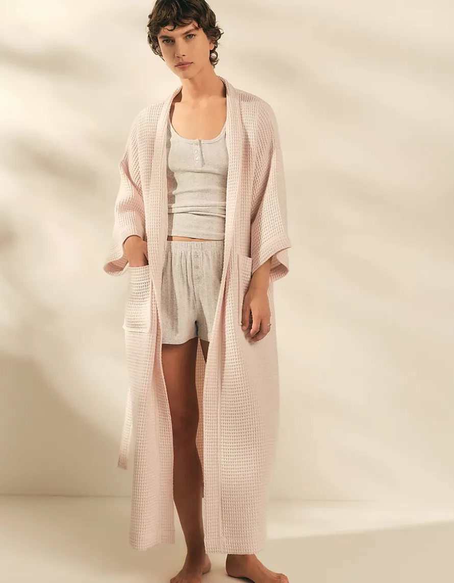 Long Lightweight Organic Cotton Waffle Robe