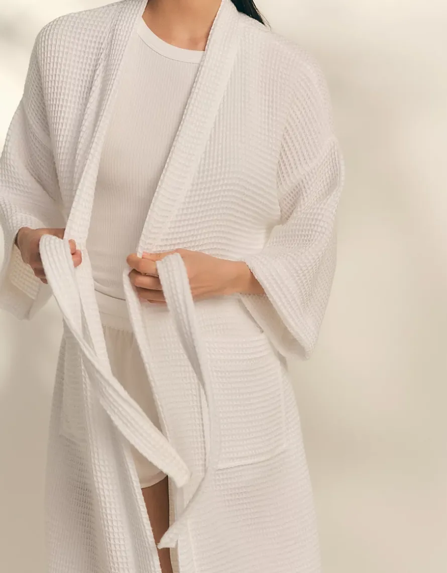 Long Lightweight Organic Cotton Waffle Robe