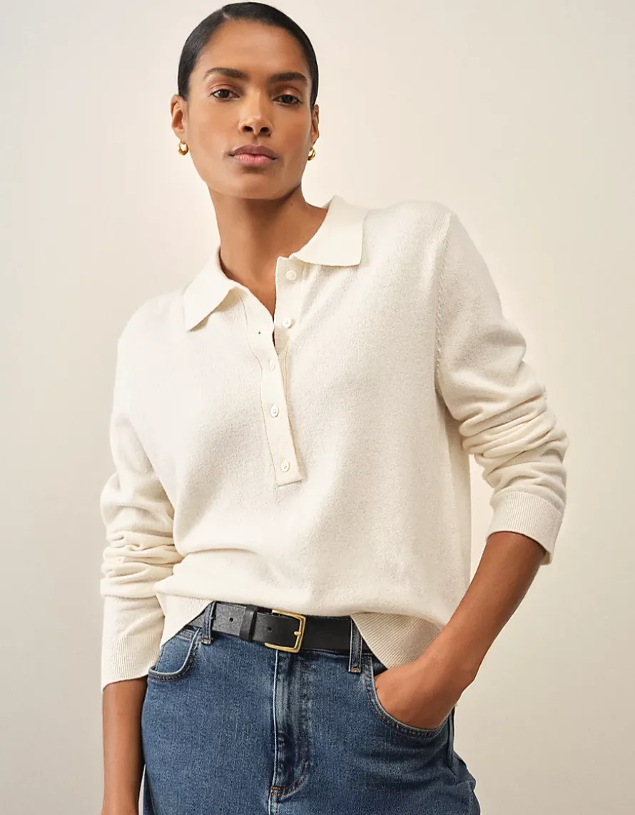 Long Sleeve Knitted Polo Jumper with Cashmere