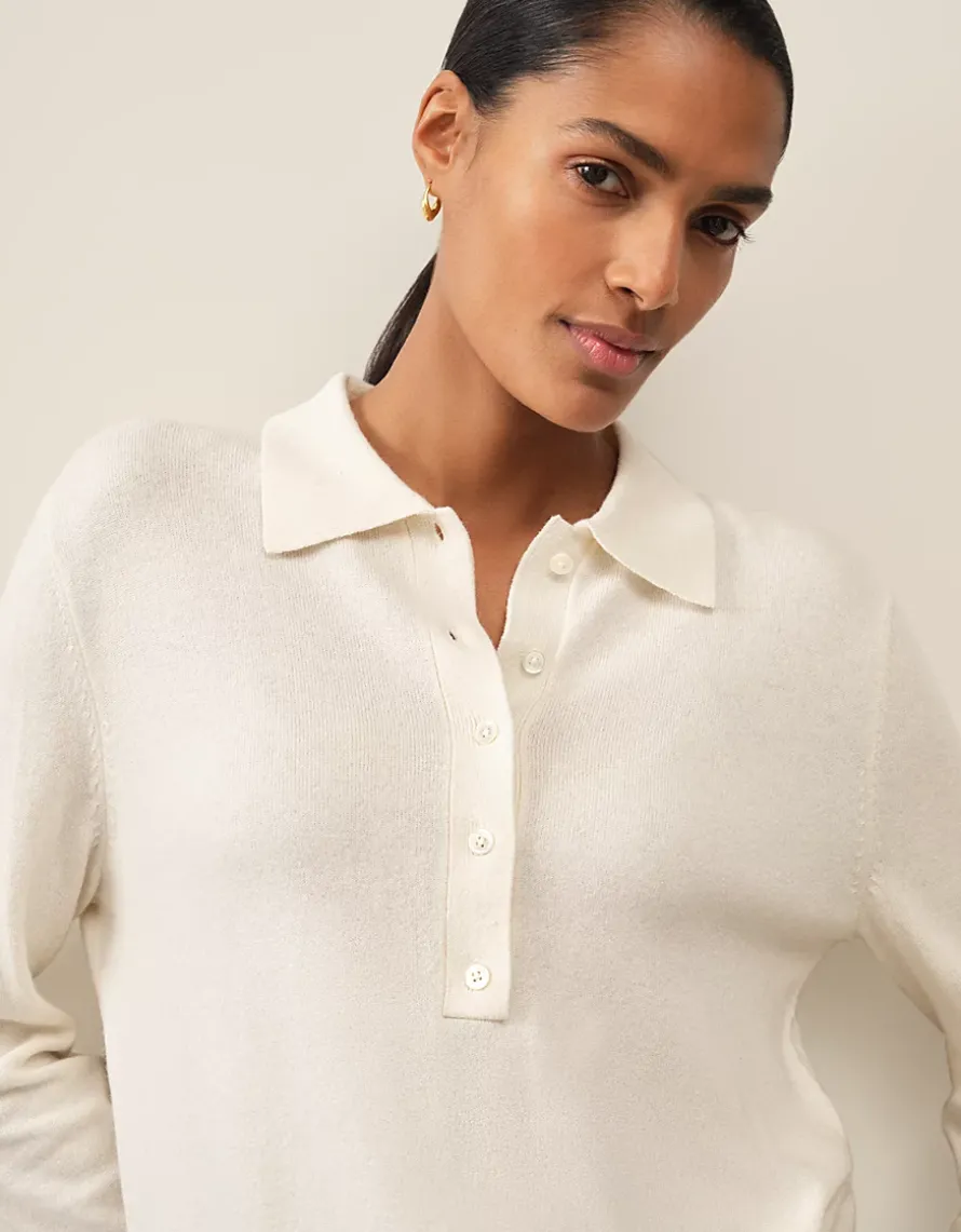 Long Sleeve Knitted Polo Jumper with Cashmere