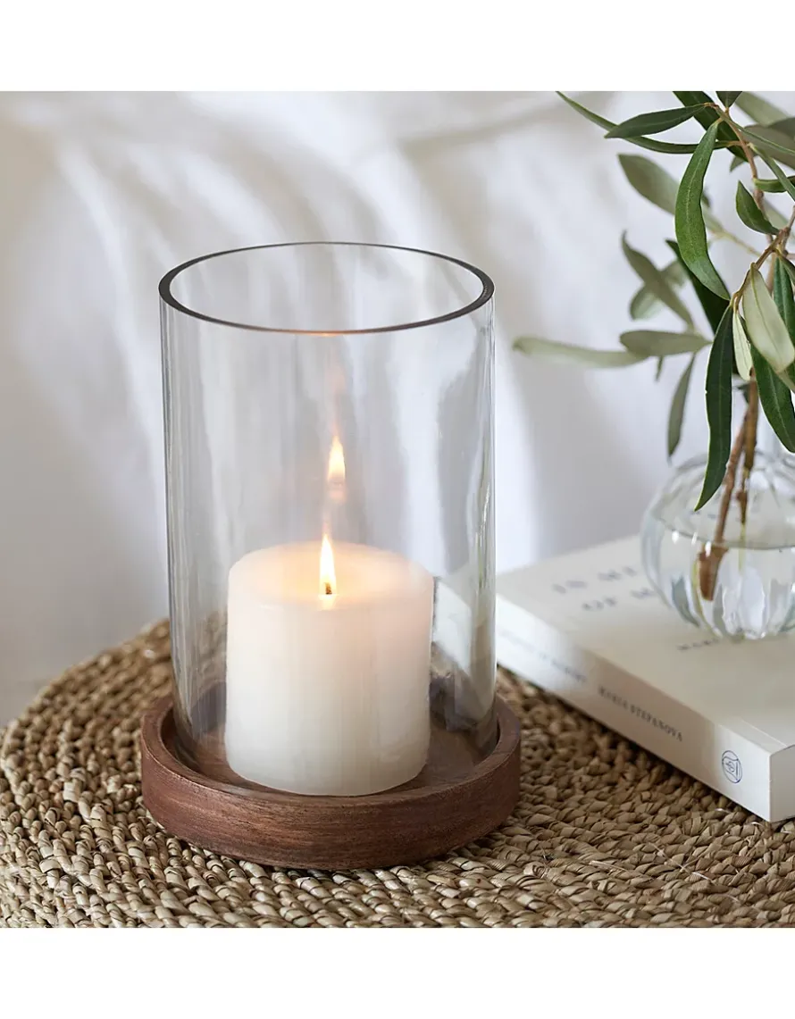 Mango Wood Hurricane Candle Holder