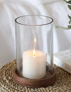 Mango Wood Hurricane Candle Holder – Medium
