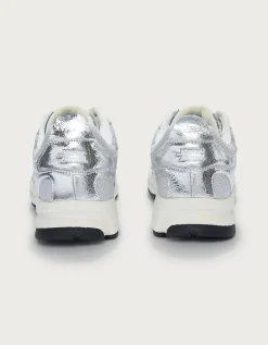 Mercer The Re-Run Cracked Silver Trainers