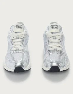 Mercer The Re-Run Cracked Silver Trainers