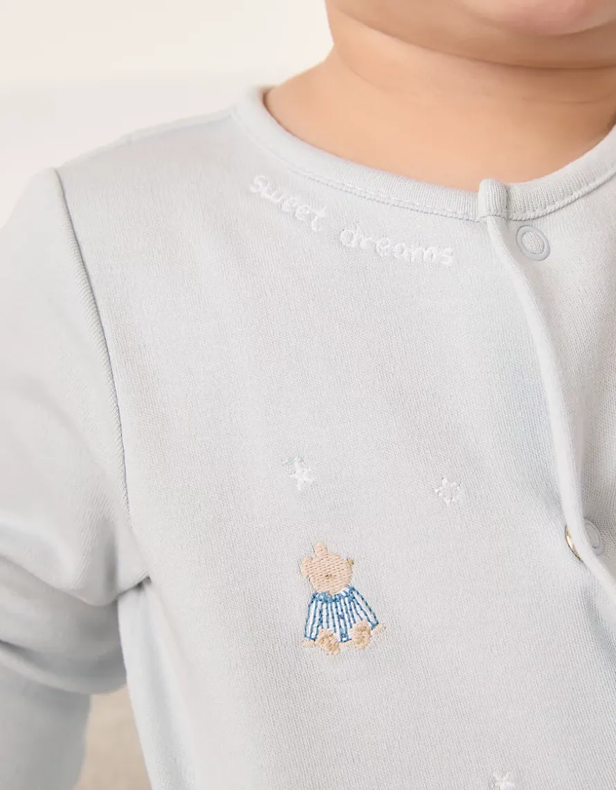 Organic Cotton Bedtime Friends Embroidered Sleepsuit (0–24mths)