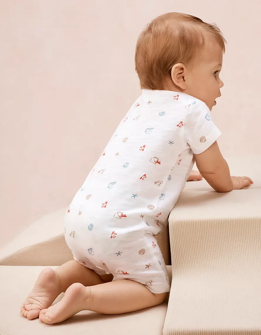 Organic Cotton Blend Beach Scene Shortie Sleepsuit (0–2yrs)