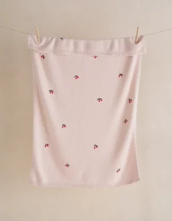 Organic Cotton Blend Blanket Cherry Embroidered Blanket