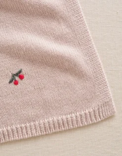 Organic Cotton Blend Blanket Cherry Embroidered Blanket