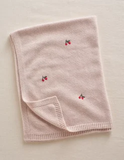 Organic Cotton Blend Blanket Cherry Embroidered Blanket