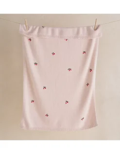 Organic Cotton Blend Blanket Cherry Embroidered Blanket