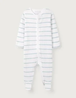 Organic Cotton Blend Blue Stripe Rib Sleepsuit (0–24mths)