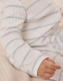 Organic Cotton Blend Blue Stripe Rib Sleepsuit (0–24mths)