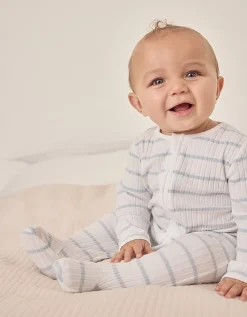 Organic Cotton Blend Blue Stripe Rib Sleepsuit (0–24mths)