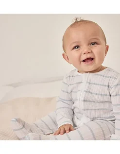 Organic Cotton Blend Blue Stripe Rib Sleepsuit (0–24mths)