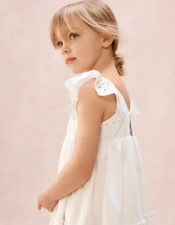 Organic Cotton Blend Broderie Detail Tiered Dress (0–4yrs)