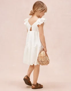 Organic Cotton Blend Broderie Detail Tiered Dress (0–4yrs)
