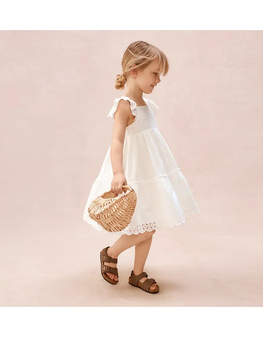 Organic Cotton Blend Broderie Detail Tiered Dress (0–4yrs)