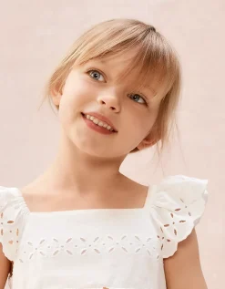 Organic Cotton Blend Broderie Detail Tiered Dress (0–4yrs)