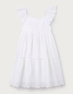 Organic Cotton Blend Broderie Detail Tiered Dress (0–4yrs)