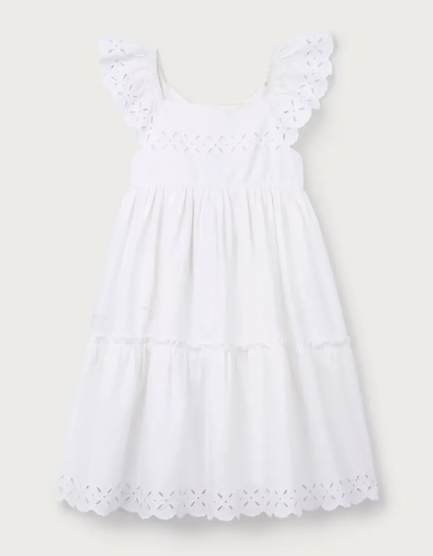 Organic Cotton Blend Broderie Detail Tiered Dress (0–4yrs)
