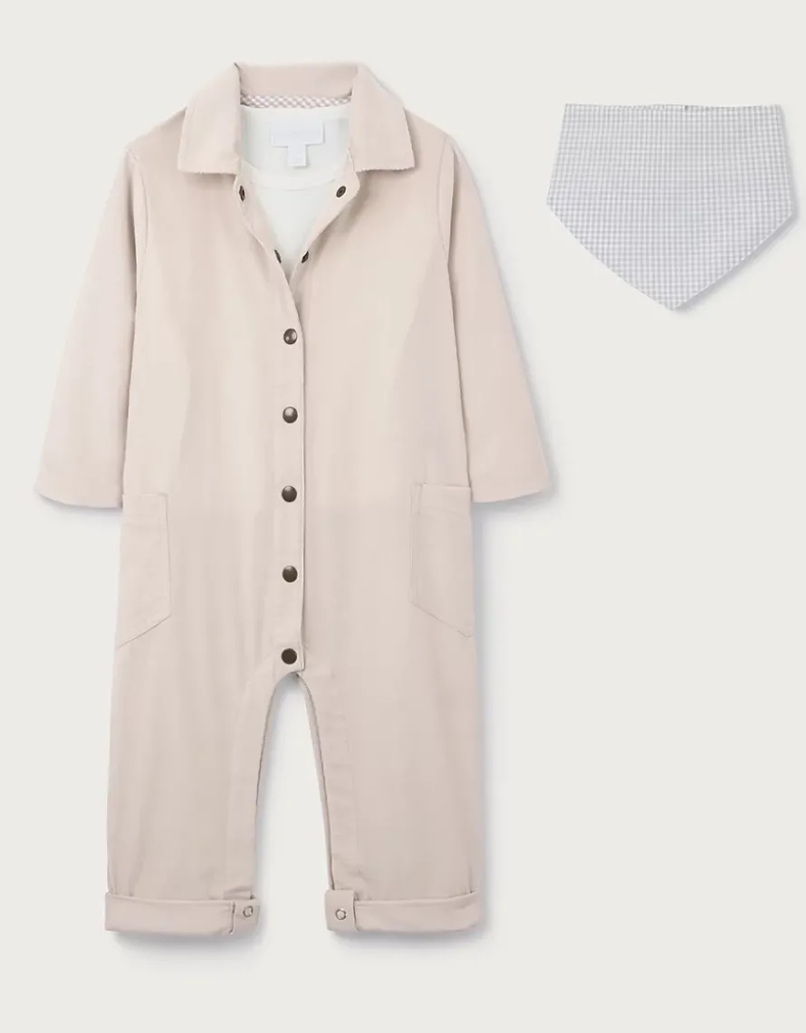 Organic Cotton Blend Cord Jumpsuit Top & Neckerchief Set (0–4yrs)