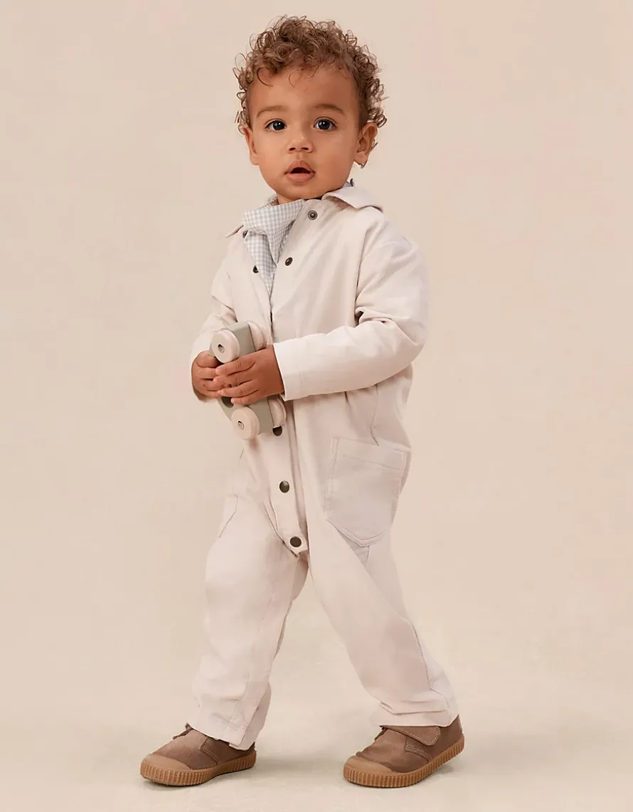 Organic Cotton Blend Cord Jumpsuit Top & Neckerchief Set (0–4yrs)