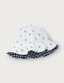Organic Cotton Blend Daisy & Gingham Reversible Hat (0–4yrs)