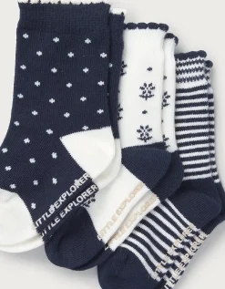 Organic Cotton Blend Daisy & Stripe Socks — Set of 3 (0–4yrs)