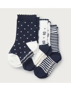 Organic Cotton Blend Daisy & Stripe Socks — Set of 3 (0–4yrs)
