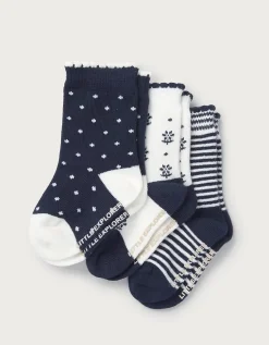 Organic Cotton Blend Daisy & Stripe Socks — Set of 3 (0–4yrs)