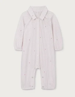 Organic Cotton Blend Fine Stripe Heart Classic Sleepsuit (0–24mths)