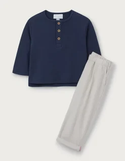 Organic Cotton Blend Henley Top and Cord Trousers Set (0–4yrs)
