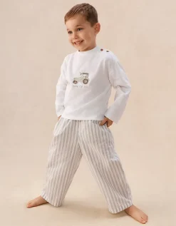 Organic Cotton Blend Relaxed Fit Tractor & Stripe Pyjamas