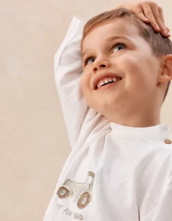 Organic Cotton Blend Relaxed Fit Tractor & Stripe Pyjamas