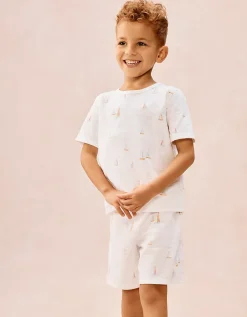 Organic Cotton Blend Relaxed Fit Watercolour Boat & Stripe Pyjamas – Set of 2 (1–12yrs)