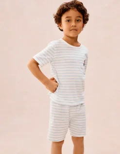 Organic Cotton Blend Relaxed Fit Watercolour Boat & Stripe Pyjamas – Set of 2 (1–12yrs)