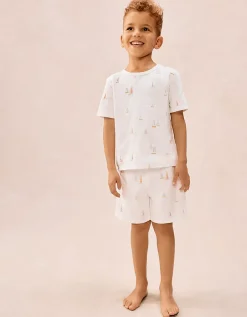 Organic Cotton Blend Relaxed Fit Watercolour Boat & Stripe Pyjamas – Set of 2 (1–12yrs)