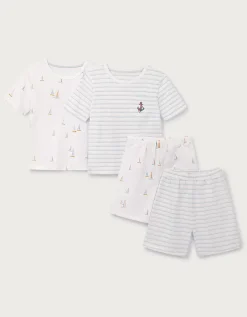 Organic Cotton Blend Relaxed Fit Watercolour Boat & Stripe Pyjamas – Set of 2 (1–12yrs)