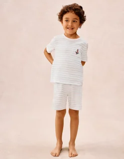 Organic Cotton Blend Relaxed Fit Watercolour Boat & Stripe Pyjamas – Set of 2 (1–12yrs)