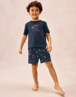 Organic Cotton Blend Relaxed Fit Glow In The Dark Beach Club Shortie Pyjamas (1–12yrs)