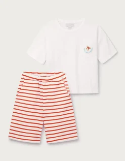 Organic Cotton Blend Relaxed Fit Crab & Stripe Shortie Pyjamas (2–12yrs)