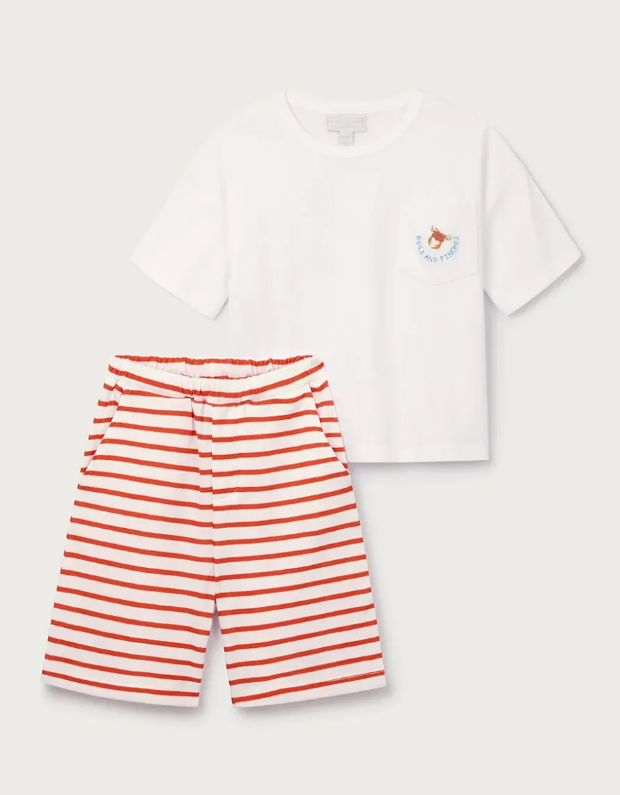 Organic Cotton Blend Relaxed Fit Crab & Stripe Shortie Pyjamas (2–12yrs)