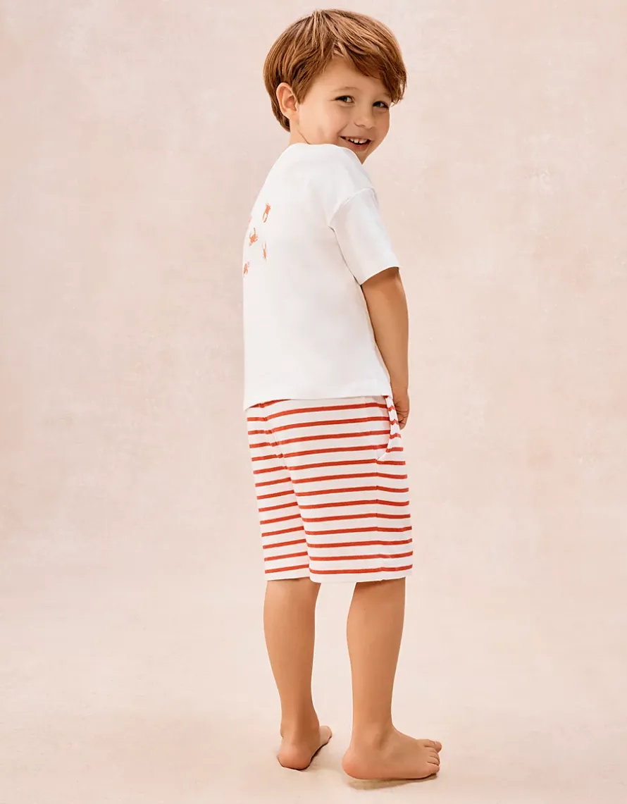 Organic Cotton Blend Relaxed Fit Crab & Stripe Shortie Pyjamas (2–12yrs)