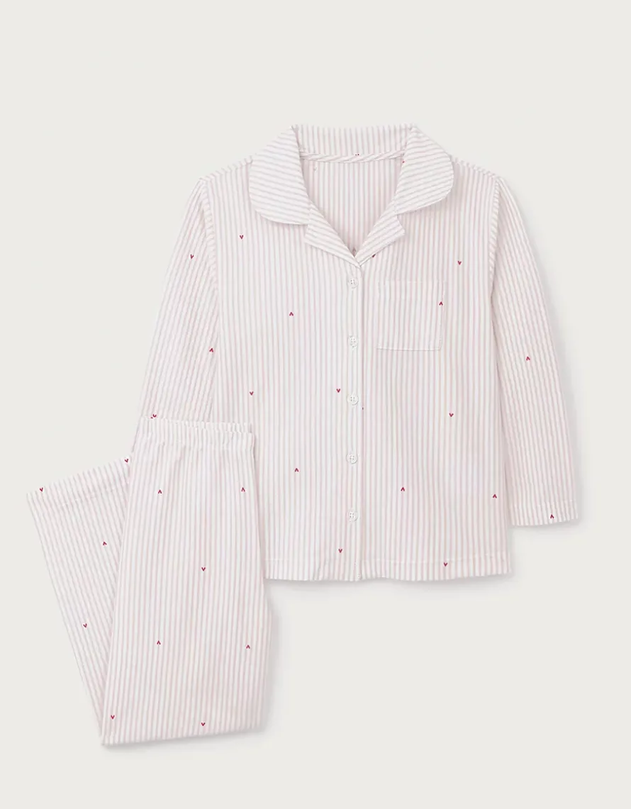 Organic Cotton Blend Relaxed Fit Traditional Stripe & Heart Pyjamas (2–12yrs)